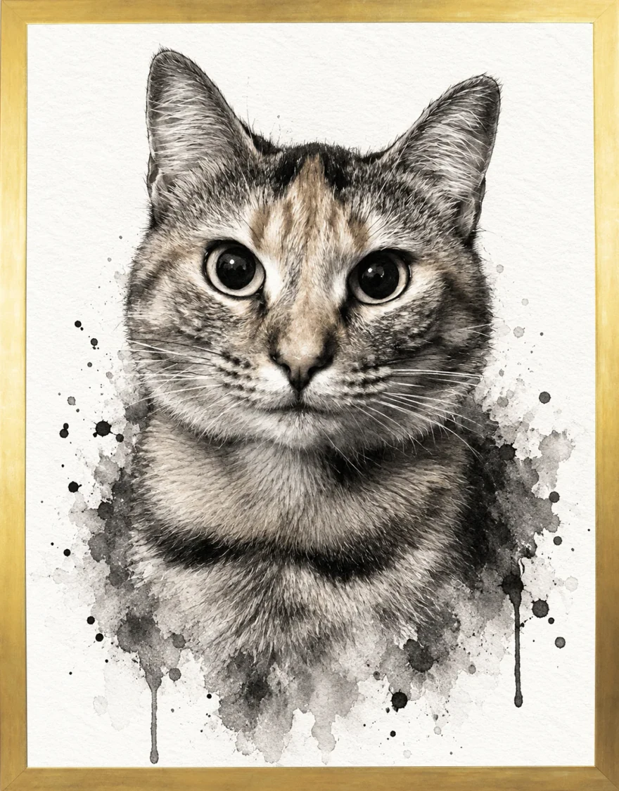 Portrait Encre encadré — chat