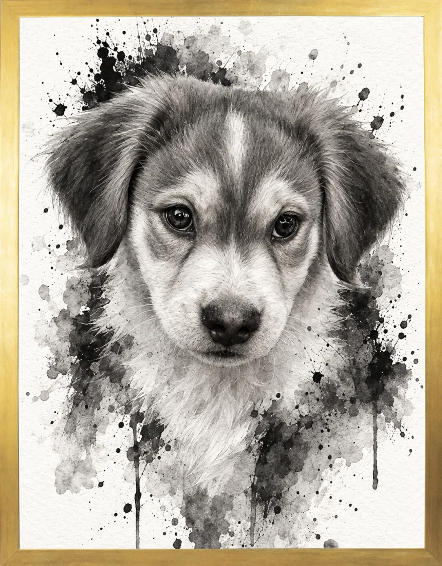 Portrait Encre encadré — chien