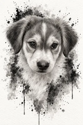 Portrait de chien, style Encre