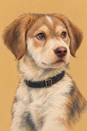 Portrait de chien, style Ligne claire